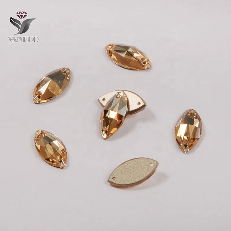 YANRUO 3223 Navette  Goden Shadow Sew on Crystal Rhinestones Flat Back Glass Stone for Shoes