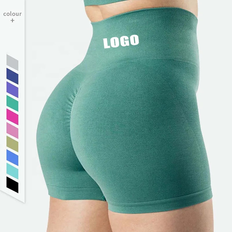 Pantalones Cortos De Yoga Para Mujer Biker Nylon Running Athletic Compression Women'S Seamless Scrunch Short