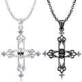 Skeleton Cross Necklace Pendant with Purple Zirconia Authentic 925 Sterling Silver for Women Necklace Jewelry Wholesale