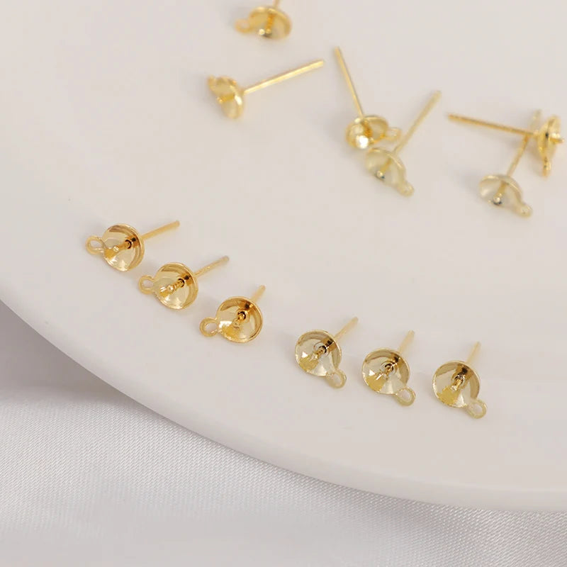 Earring Finding Connector High Quality 18k Gold Plated Brass Earrpins for Wedding & Party
