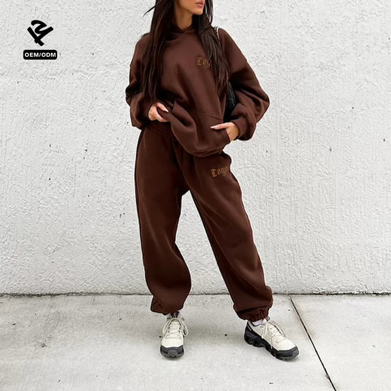 F240730 Loungewear Women Sets Two Piece Set Women Clothing Hoodie and Jogger Fleece Tracksuit Oversize Workout Sets for Women
