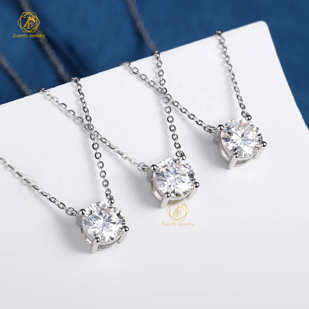 Dropshipping D Color VVS 8mm Moissanite Solitaire Pendant Necklace Pass Diamond Tester 925 Sterling Silver With Ajustable Chain