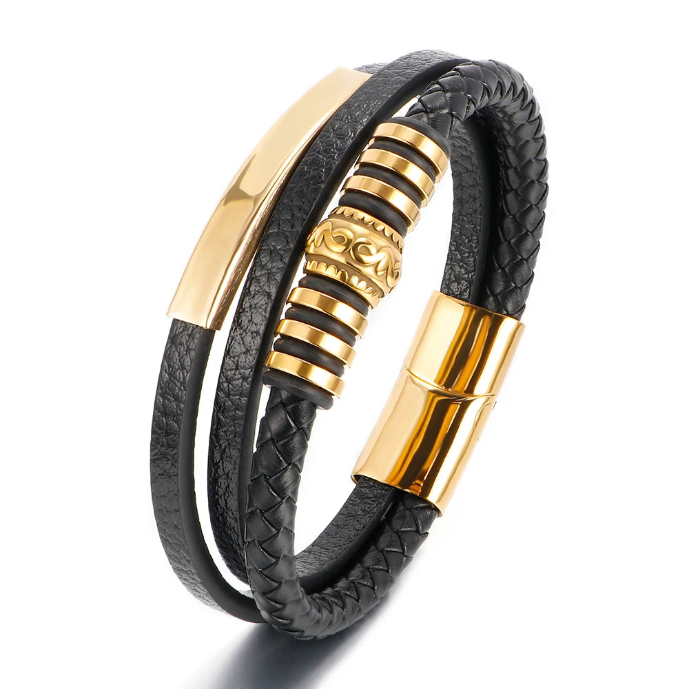 Trendy Custom Bracelet Charms 2023 Stainless Steel Magnetic Clasps Leather Men Anchor Jewelry Bracelets