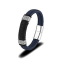 Wholesale Punk Wristband Bangle Blue Real Leather Bracelet Stainless Steel Man Fashion Custom Jewelry
