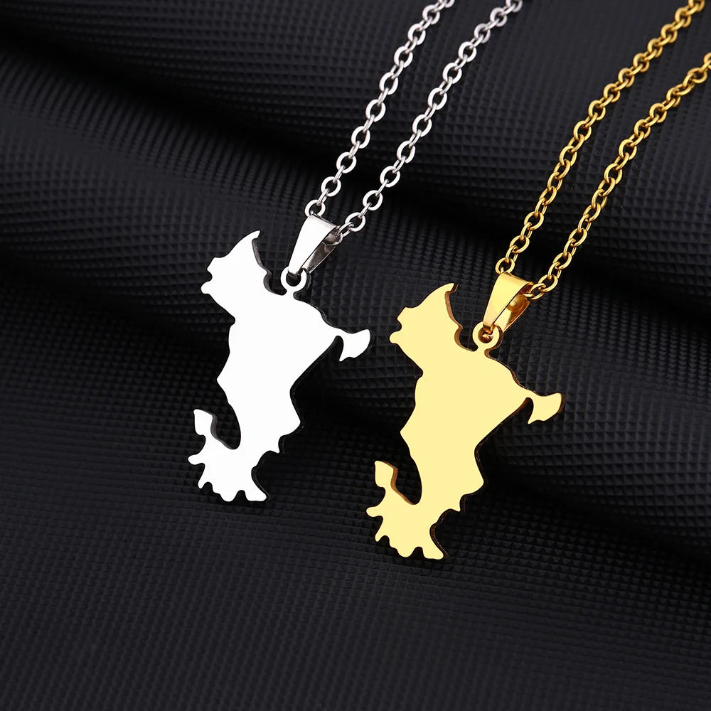 France Mayotte City Map Chain Necklace Stainless Steel Silver 18K Gold Plated Enamel Mayotte Flag Map Pendant Chain Necklace
