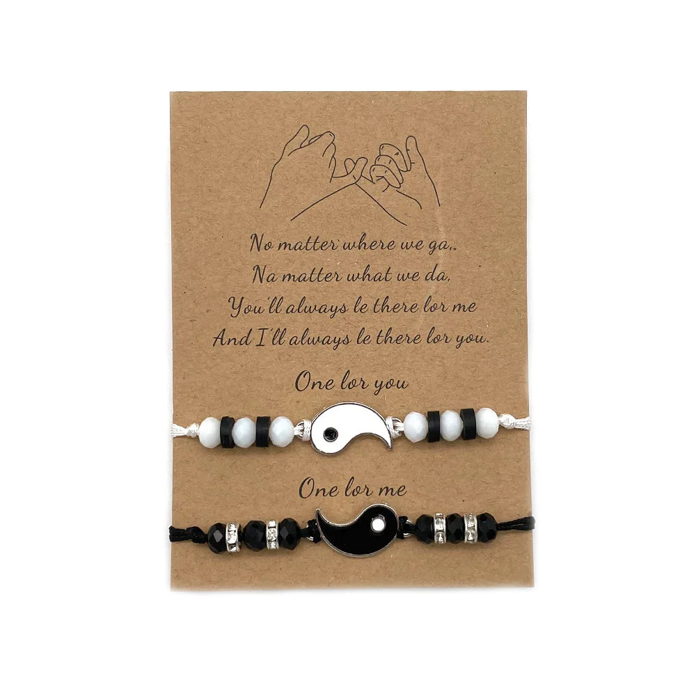 Couple Friendship Gifts Handmade Tai Chi Gossip Card Bracelets Two Pieces Charm Adjustable Rope Yin and Yang Bracelet