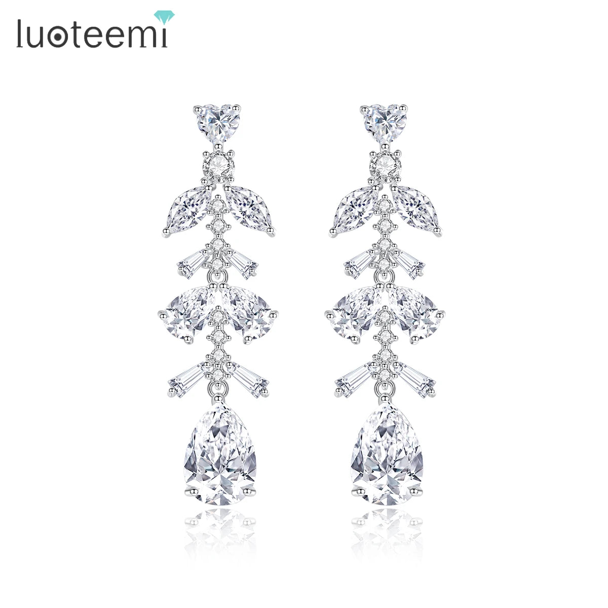 LUOTEEMI Bridal Dangle Earing Jewelry Fashion Drop Designer Wedding Zirconia Flower Luxury Earring Woman