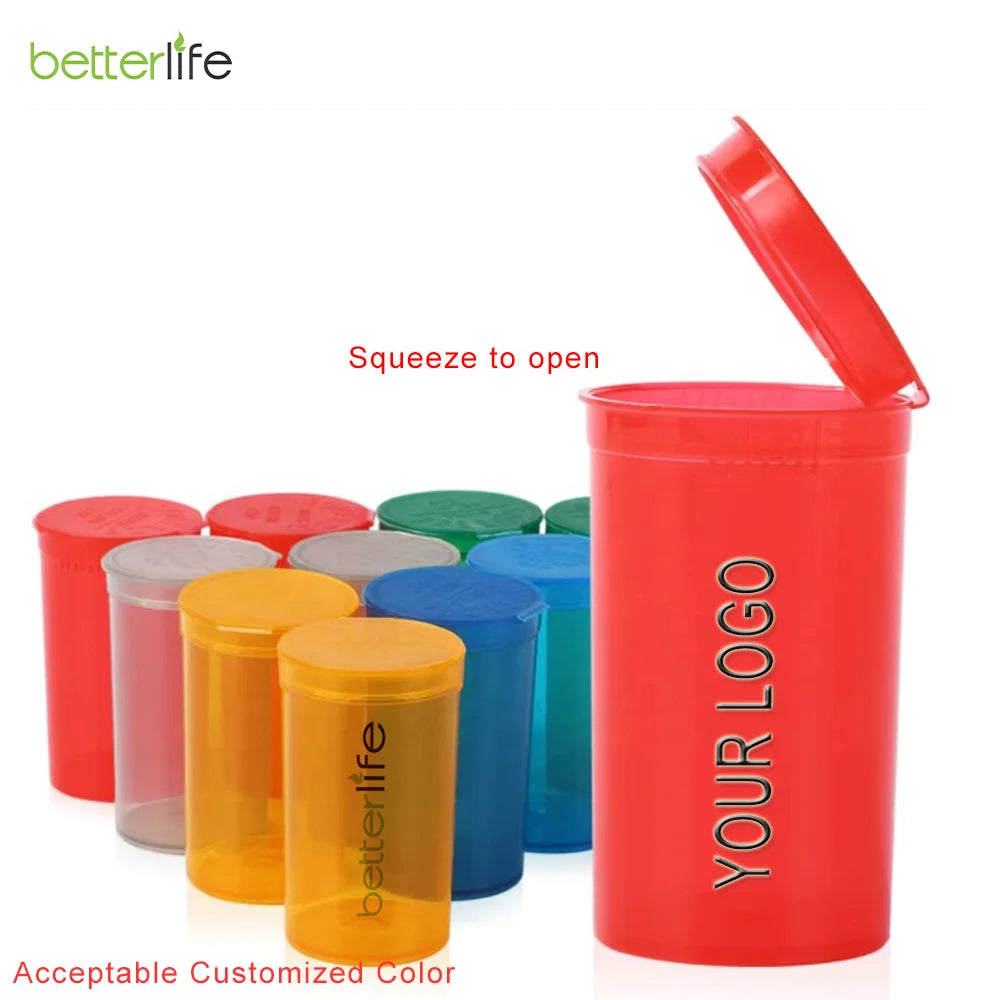 Plastic Tube Packaging Cylinder Pop Top Squeeze Tube 19 Dram Storage Medical Vials 6dr 13dr 19dr 30dr Plastic Pharmacy Bottle