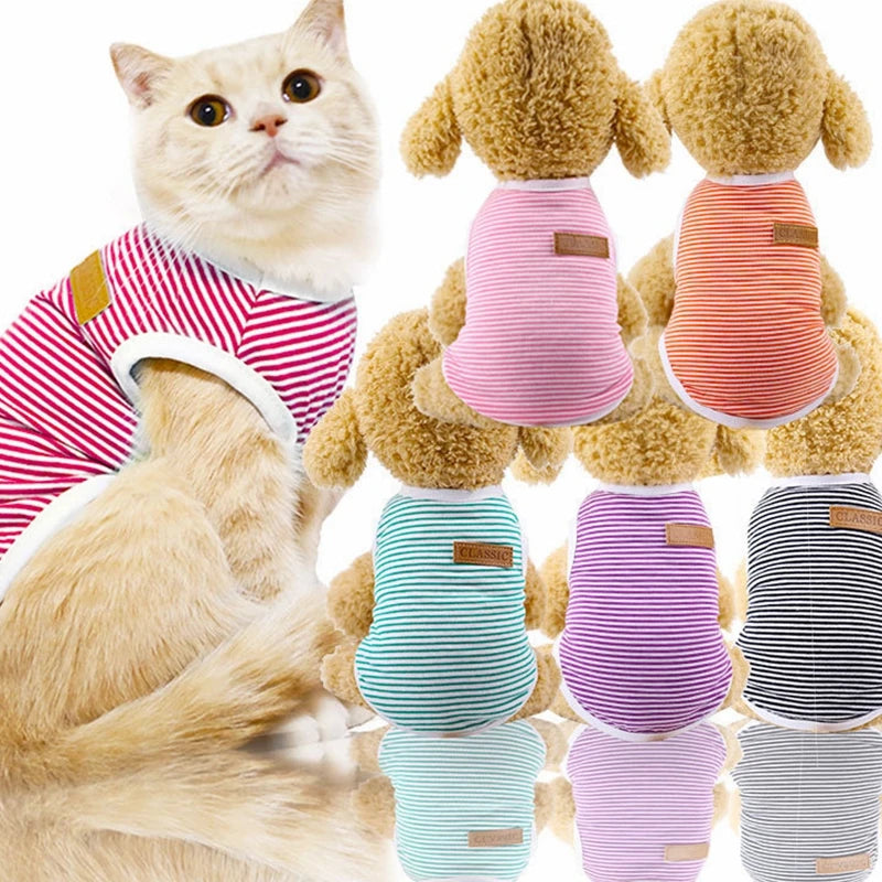 Fashionable Striped Pattern Dog T-Shirt Pet Breathable Soft Cotton Basic Shirt Clothes for Summer