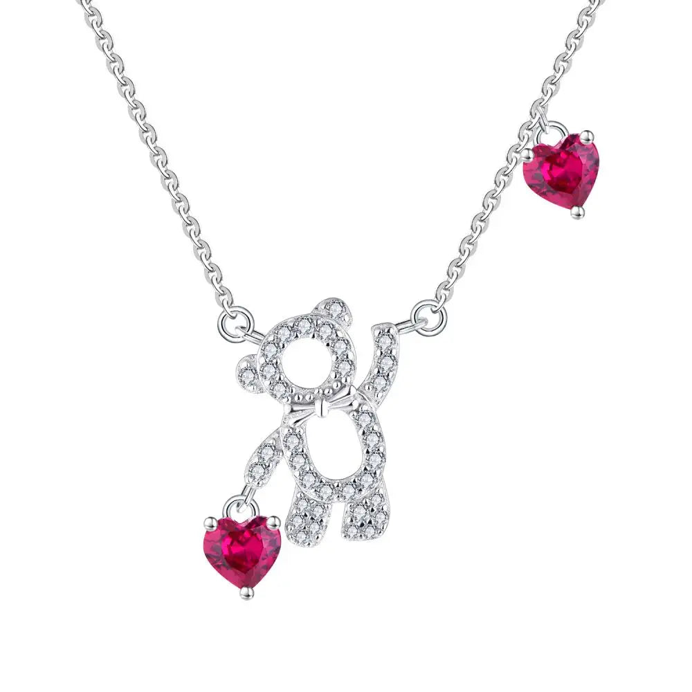Yh Jewellery 925 Sterling Silver Cz Teddy Bear Necklace Luxury Lovely Bear Simple Clavicle Chain Necklace for Women