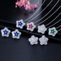 Ladies Fashion Jewelry 3a Cubic Zirconia Snow Flower Pendant Necklace and Stud Earrings Sets for Women Gift MegaBDM