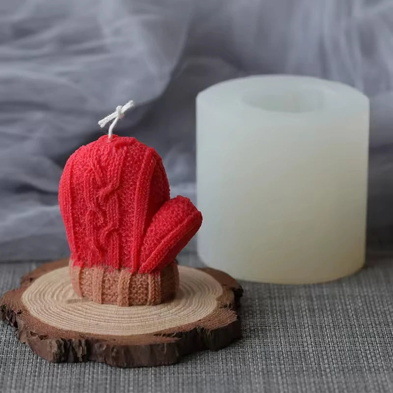 J1118 Handmade Scented Winter Christmas Handcraft Gift Knitted Glove Silicon Mould Warm Knitting Gloves Silicone Candle Mold