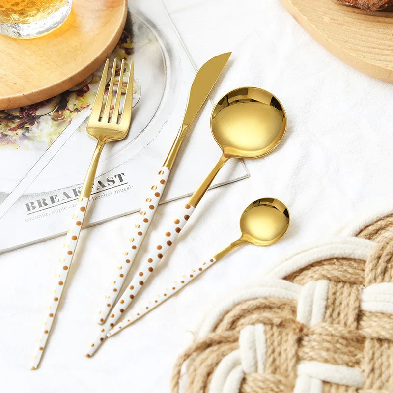 Luxury Hotel-Style Stainless Steel Cutlery Set Knife Spoon-Contemporary Design Back School Silver/Gold/Black/Rainbow Flatware