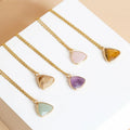 Woman Gold Necklace Hearts Couple Love Gold Natural Gemstone Faceted Triangle Pendant Necklace