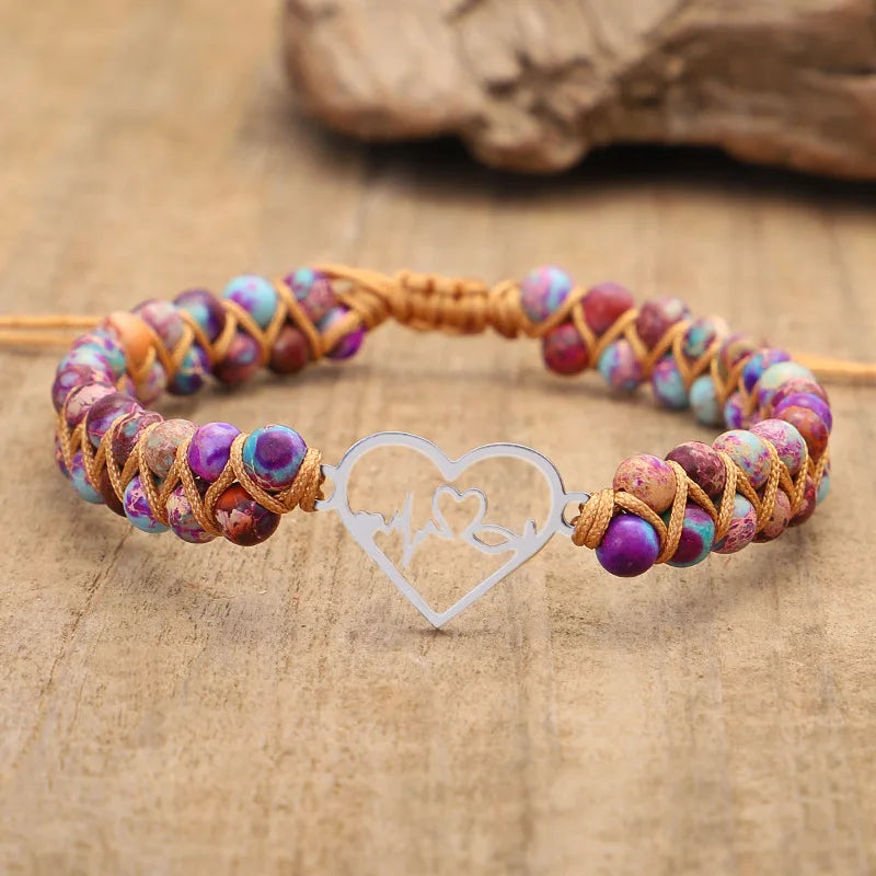 4mm Imperial Jasper Bracelet for Women Jewelry Valentines Gift Handwoven Double Layer Love Charm Braided Stone Bracelet