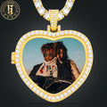 Wholesale Price Memory Jewelry Picture Frame Gold Plated Brass Zircon Iced Out Heart Shape Photo Pendant With Necklace