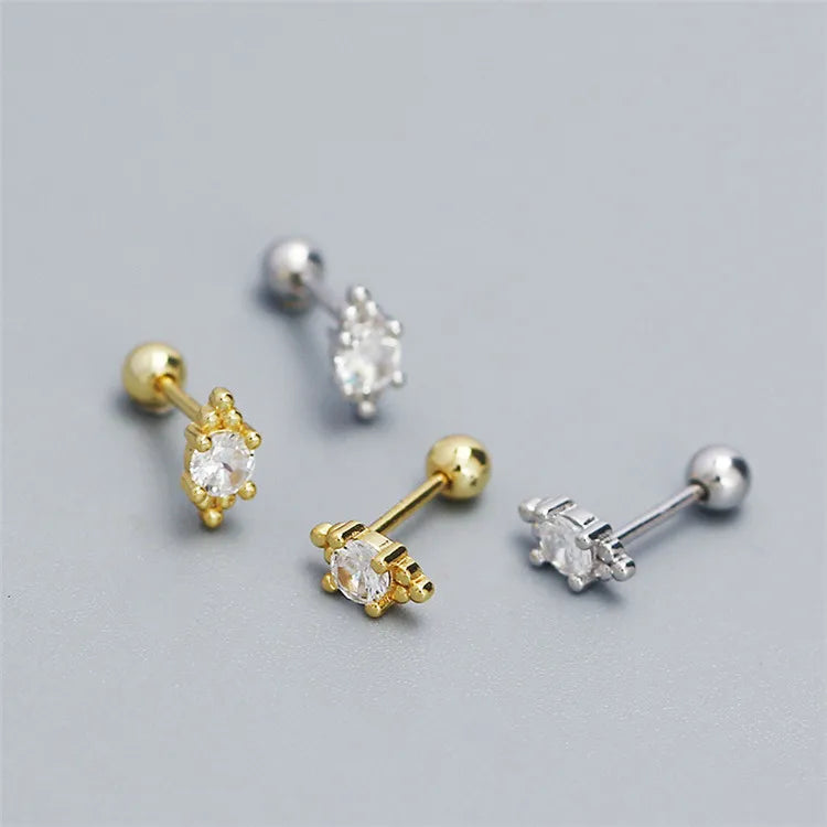 SP Wholesale Minimalist Studs Screw Ball Backing Jewelry S925 Sterling Silver CZ Zircon Stud Earrings