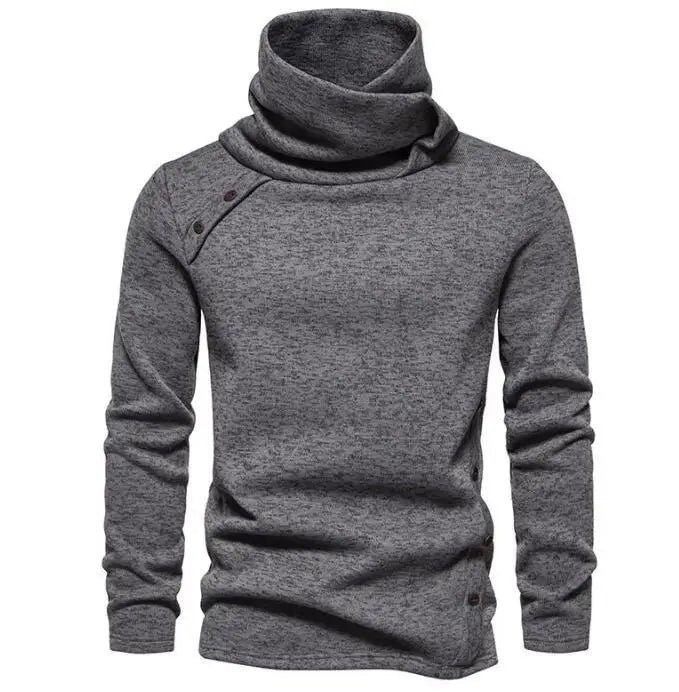 Winter New Men's Sweater British Style Solid Color Button Stacked Collar Men's Knit Sweater