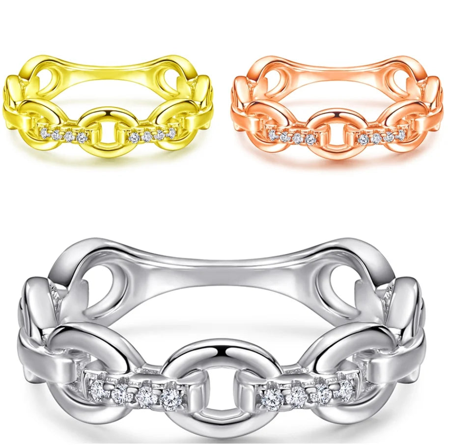 Fashion  Silver Rings Women Chain Vintage 925 Silver Cubic Zirconia  Rings