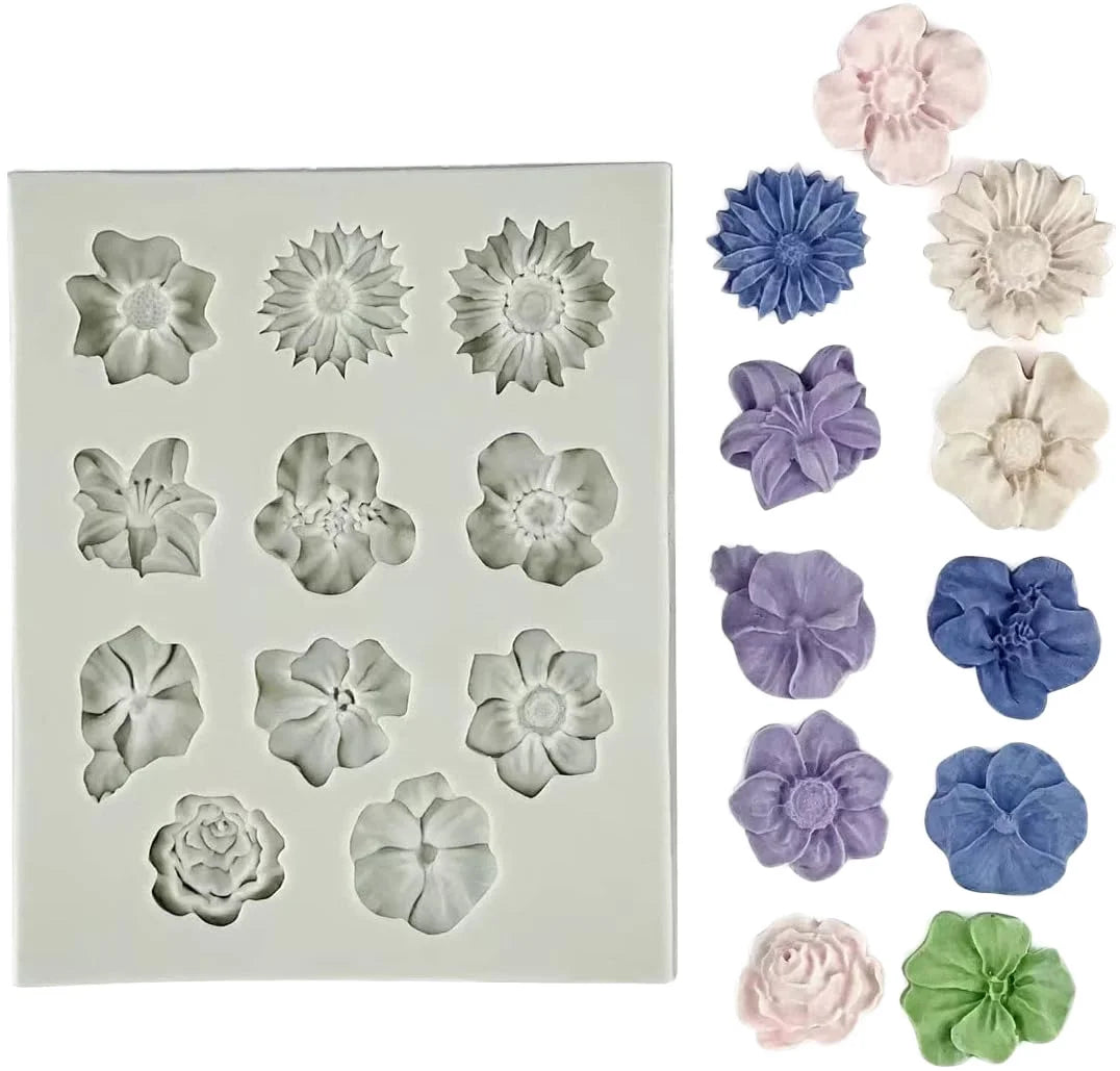 LifeTop Flower Silicone Molds Fondant Cake Flower Mold Silicone Polymer Clay Molds Daisy Rose Clay Mold for Cupcake Decoration