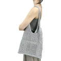 Luxury New Style Shining Ladies Solid Color Open Closure Metal Yarn Hand Knitting Portable Beach Crochet Shopping Tote Bags
