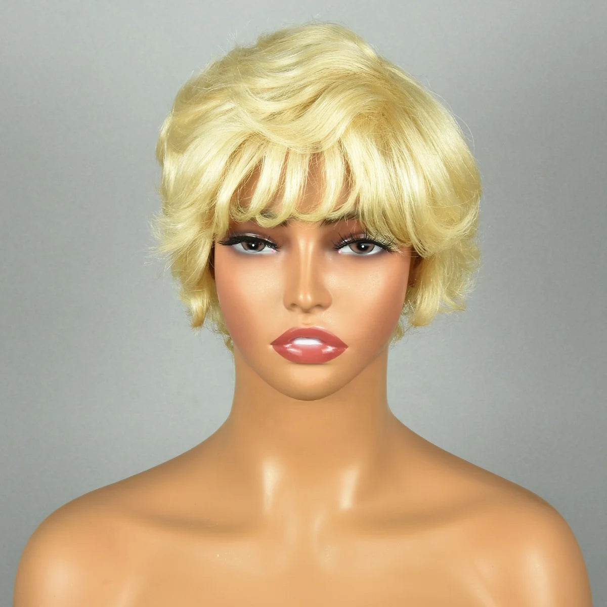 Ready to Ship Raw Human Hair Machine Made With Bang Pixie Wigs 5 Inches 613 Color Machine Made Human Hair Pixie Wigs for Women