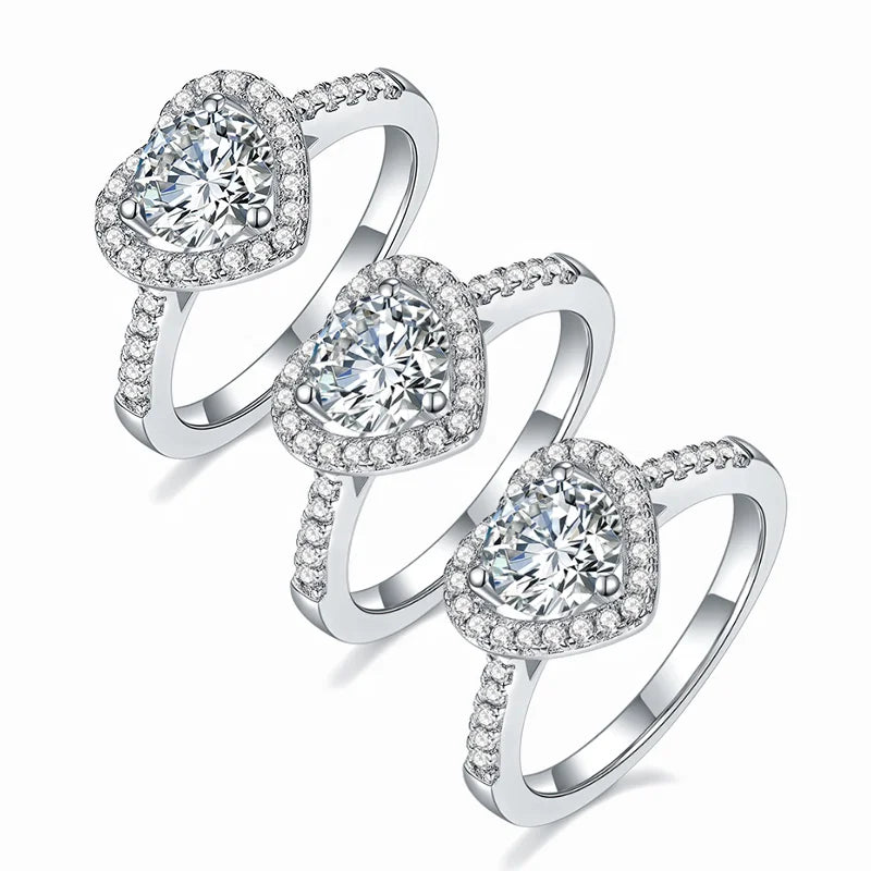 Wholesale 0.5ct 1ct Round Brilliant Cut D VVS1 Moissanite Jewelry 925 Sterling Silver Women Rings
