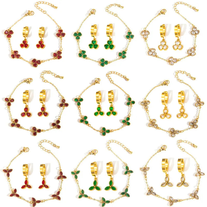 DAIHE New Hot Sale Fashion Jewelry Sets 18k Gold-Plated Zircon Bracelet Earrings Stainless Steel Jewelry Set