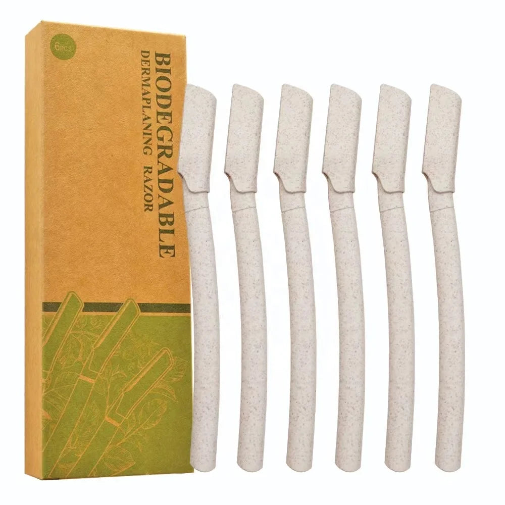6pcs Women's Facial & Eyebrow Razor with Stainless Steel Blades Biodegradable Wheat Straw Eco-Friendly Packaging