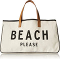 Outdoor Seabeach Bag Large Capacity Letter Print Cotton Canvas Beach Tote Bag With Leather Handles