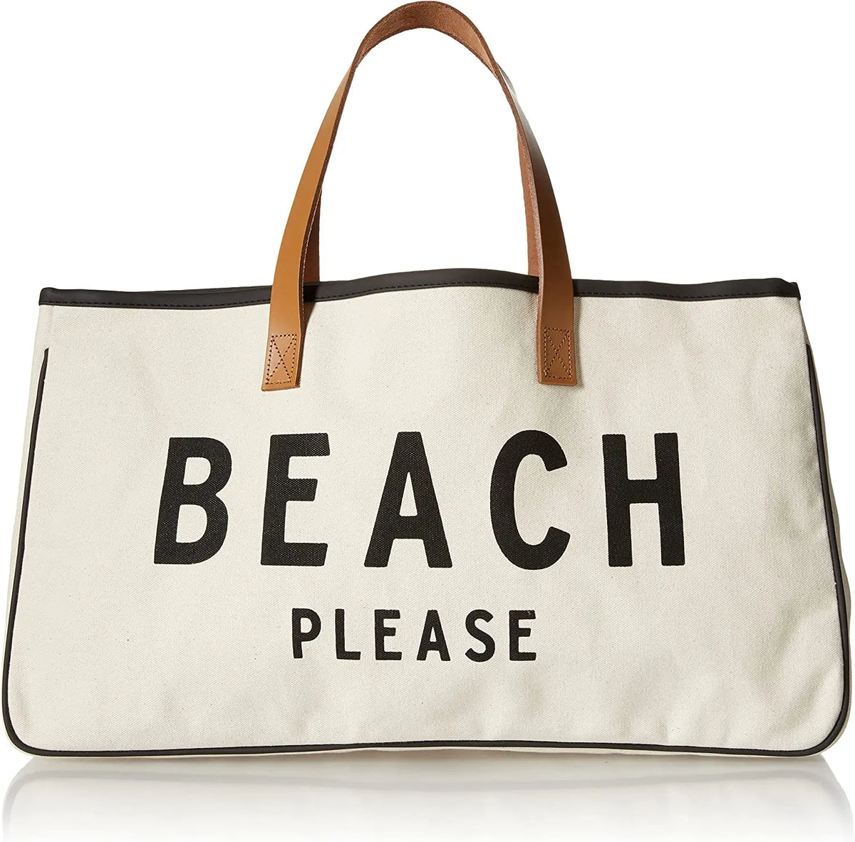Outdoor Seabeach Bag Large Capacity Letter Print Cotton Canvas Beach Tote Bag With Leather Handles