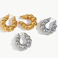 Trendy Tarnish Free Hollow Beaded Geometric 18K Gold Plated Statement Jewelry Stainless Steel Waterproof Earrings YF4006