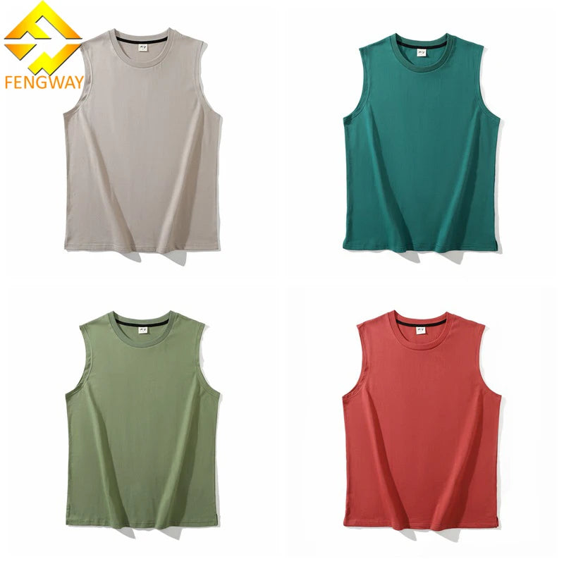 Men's Gym Vest Top 100% Cotton Washed Quick Dry Breathable Summer Bodybuilding Muscle Sleeveless Tank Top