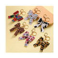 Cartoon Colorful Bow PU Leather Tassel Pendant Leopard Print Butterfly Keychain