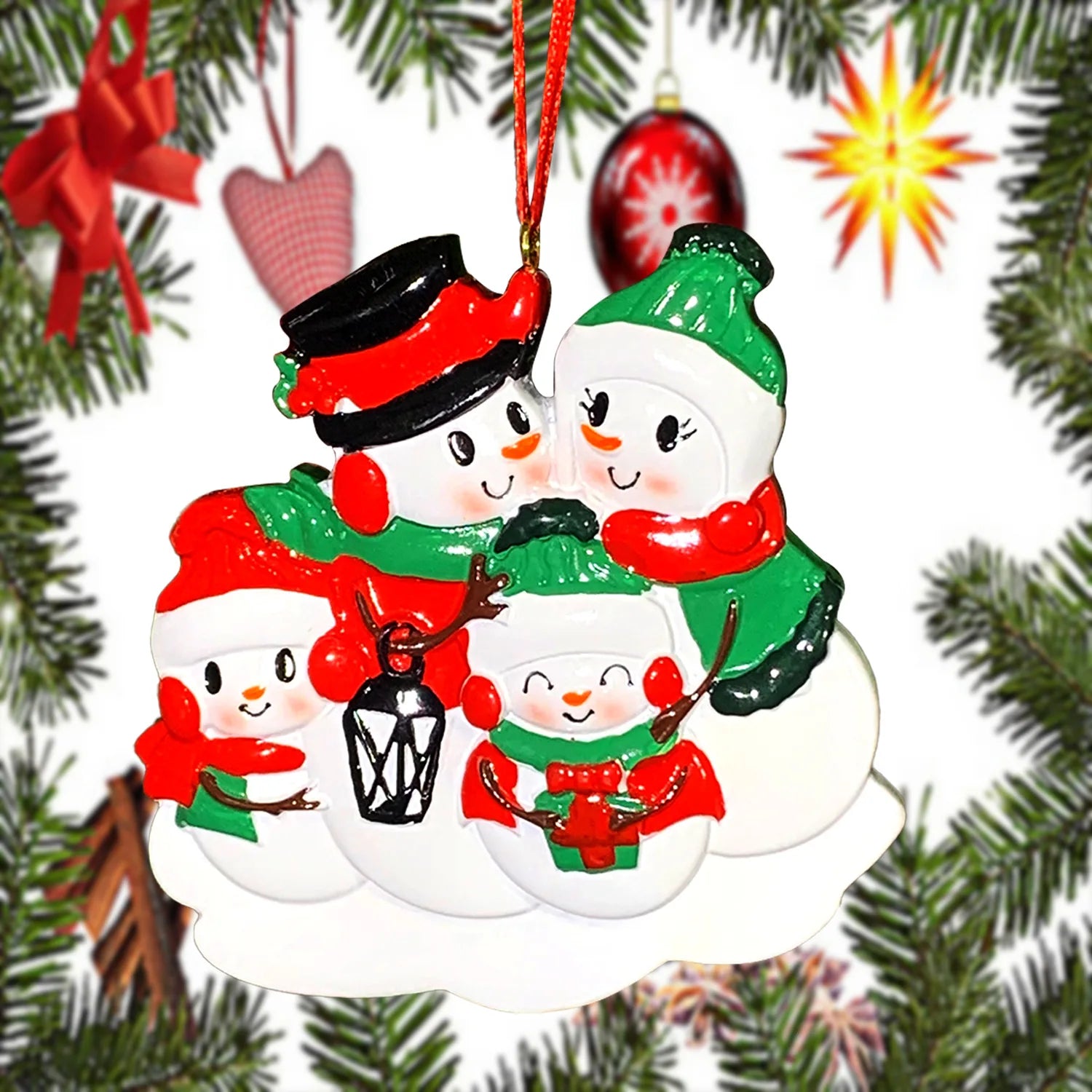 Christmas Decorations New Cartoon Cute Christmas Four-person Family Greetings Snowman Pendant