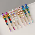 Exaggerated Bling Crystal Geometric Earrings Women Long Colorful Square Dangle Tassel Earrings for Party