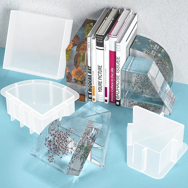 B-5518 Handmade Diy Fan-shaped Bookend Crystal Glue Epoxy Resin Mold Square Fan-shaped Desktop Ornament Silicone Mould Wholesale