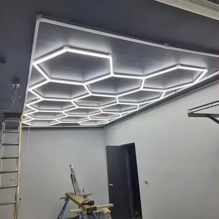 LED Hexagon Garage Lights Honeycomb Workshop Lighting Fixtures High Brightness Ceiling Lights for Car Detailing & Garage