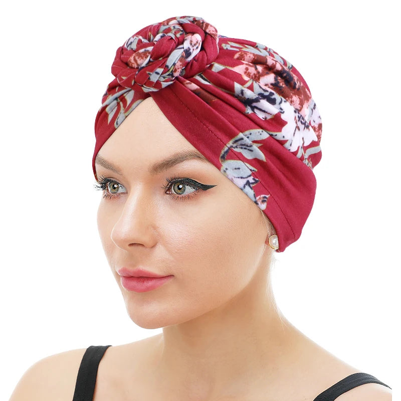 Custom Logo Pattern Braided Fashion Pre Knotted Turban Headbands for Women Knot Ladies Turbans Headwraps