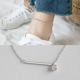 Fine Jewelry Anklets for Women Minimalist 925 Sterling Silver bar and Tiny Zircon Ankle Bracelet