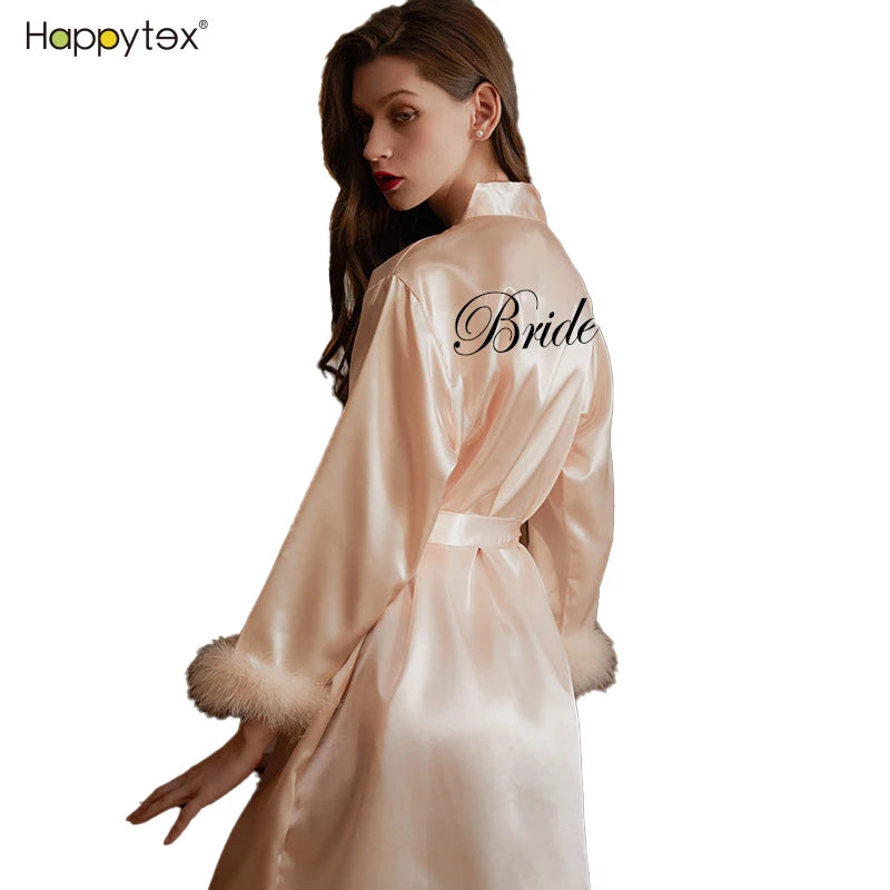 2022 New Ruffle Satin Silk Embroidery Custom Fashion Feather Bridesmaid Robes Wedding Party Bride and Bridesmaid Robes
