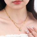 Chris April Europe and America Fashion Gold Plated 316L Stainless Steel Lock Pendant Necklace