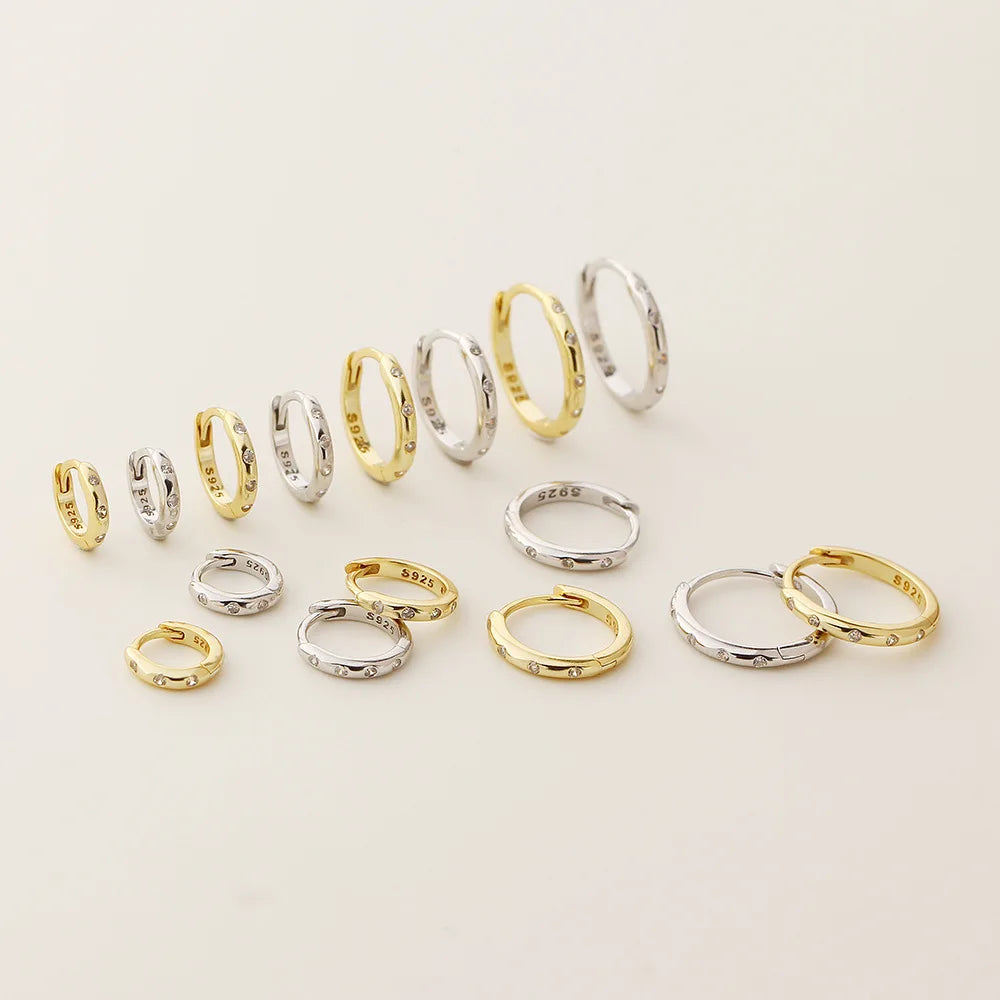 High Quality 925 Sterling Silver Simple Cz Diamond Round Multiple Size 18k Gold Plated Hoop Earrings for Women Fine Jewelry