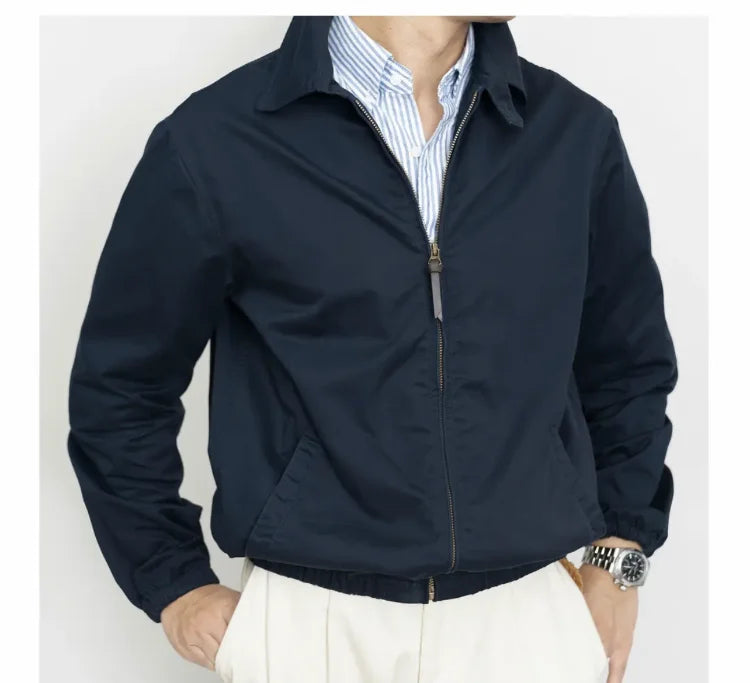 Men's Heavy-Durable Canvas Zip-Up Work Jacket Hand Pocket High-Durable Cotton Streetwear for Autumn Spring Size XL-Wholesale