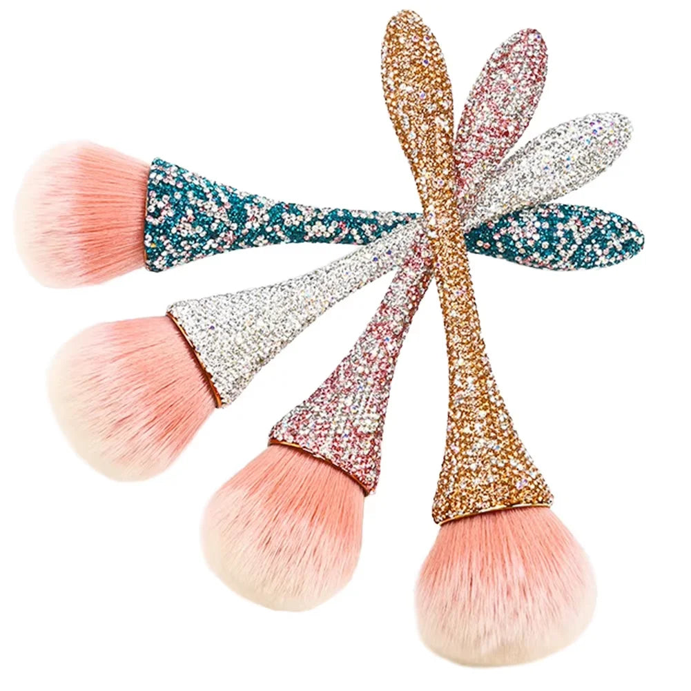 Rhinestone Makeup Brush Set pink Rhinestone Makeup Brush Set Loose Powder Big Fan Makeup Brush