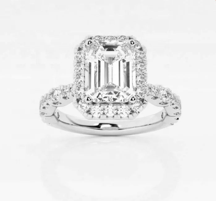 Customized Full Moissanite Diamond 925 Sterling Silver Emerald Cut 5 X 7mm 6 X 8mm One / Two Carat Moissanite Ring