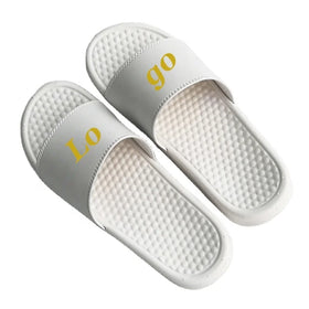 Factory Cheap Print Men White Slipper Massage Sole Indoor PVC Drop Embossed Print Men Slides Slippers Custom Logo Shoes