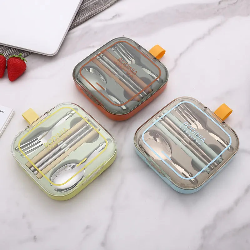 304 Stainless Steel Folding Pocket Tableware Student Portable Outdoor Travel Camping Tableware Set Forks Spoons Chopsticks 3 Pcs