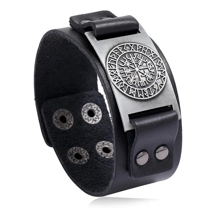 Popular Nordic Viking Style Cowhide Cuff Bracelet Alloy Iron Antique Copper Plated Simple Retro Punk Men's Jewelry DPANCO P01971