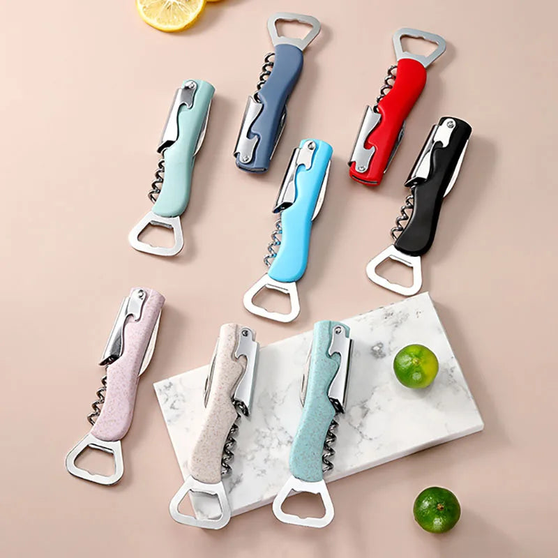 Wholesale Stainless Steel Custom Logo 4 in 1 Bottle Opener Corkscrew Plastic Wine Bottle Opener
